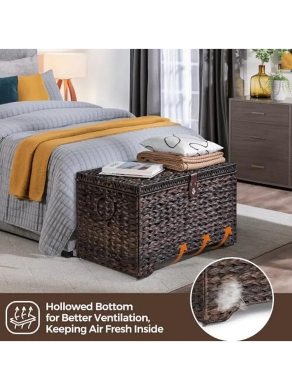 Large Handwoven Wicker Storage Basket with Lid - 165L Stylish Home Organizer
